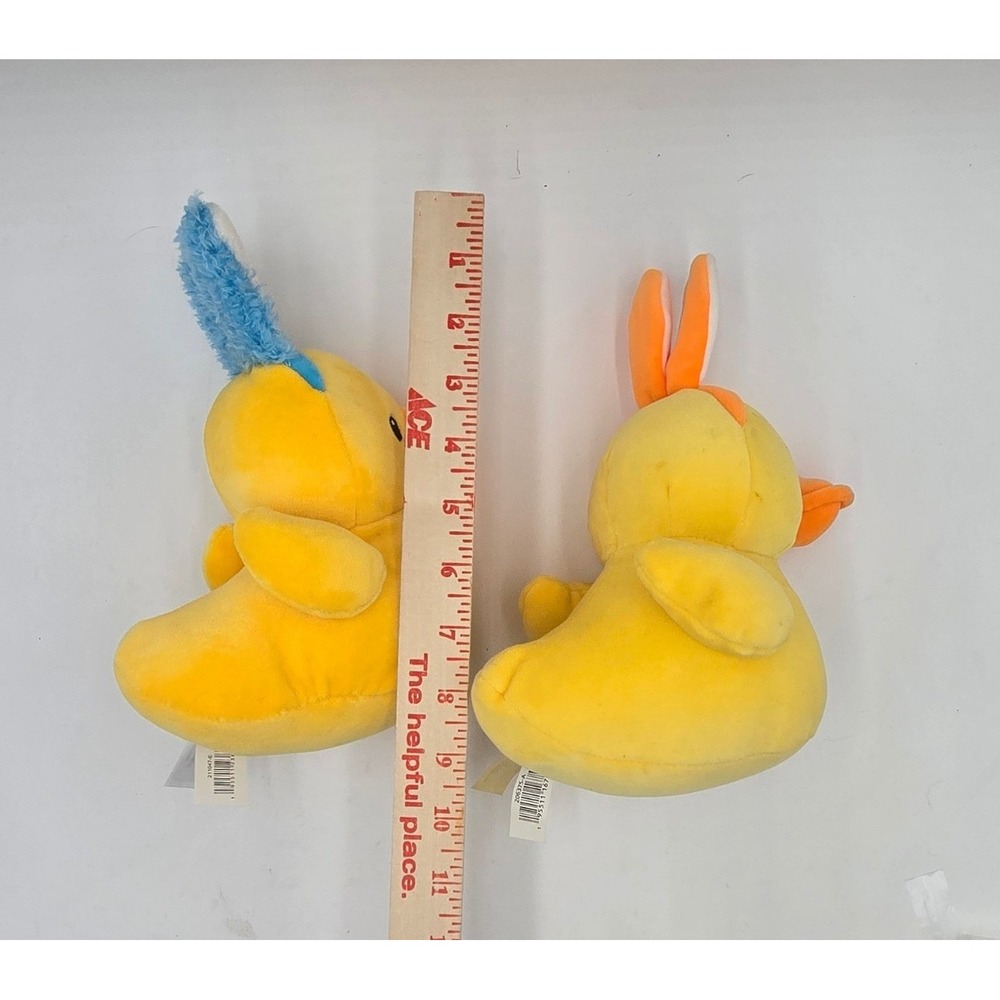 2 Easter Spring Duck Plush Set with Blue and Orange Bunny Ear - Picture 6 of 10